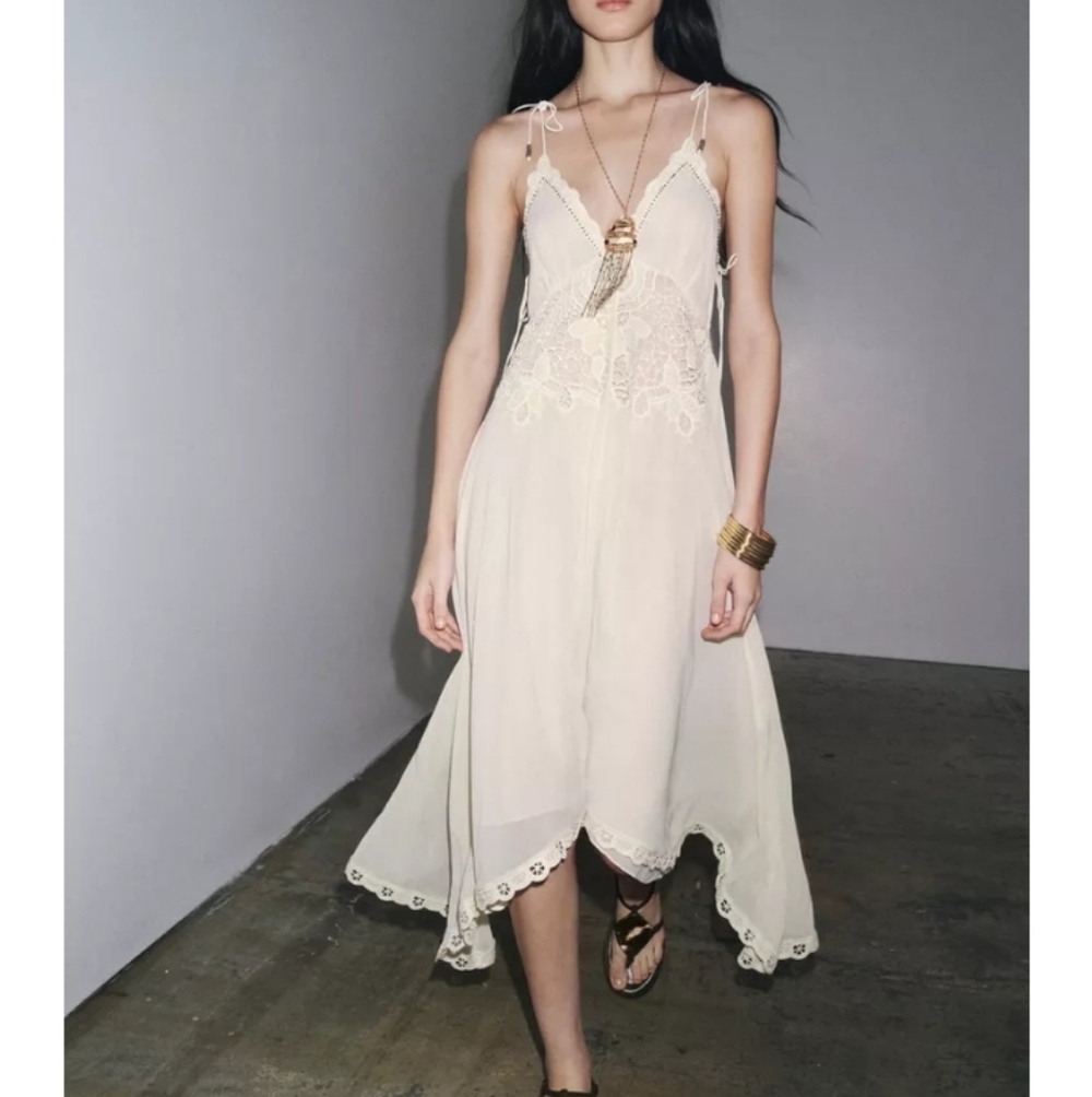 ZARA  ZW COLLECTION ASYMETRIC CROCHET DRESS NWT CREAM